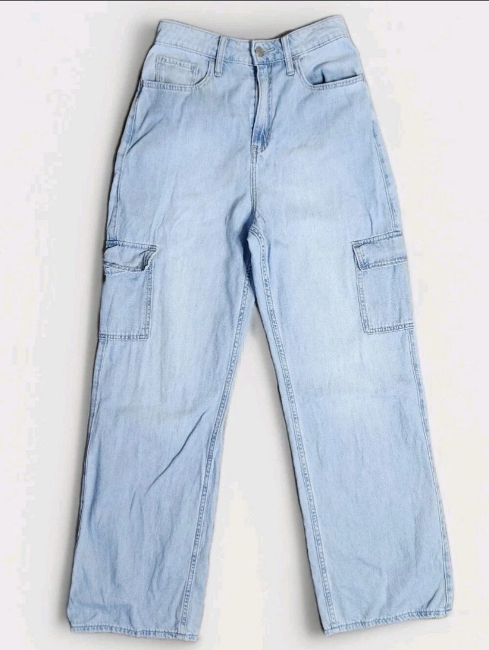 Hollister High Rise Vintage Baggy Jeans Women 26R Light Wash Cargo Denim 90s Y2K